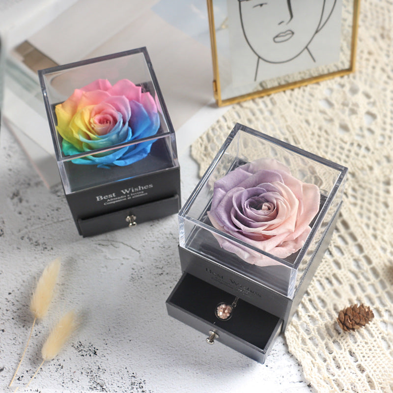 Eternal Rose and Carnation Flower Jewelry Box