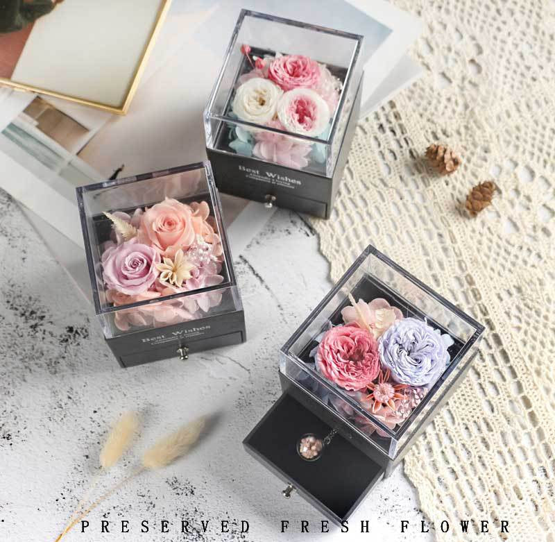 Eternal Rose and Carnation Flower Jewelry Box color options