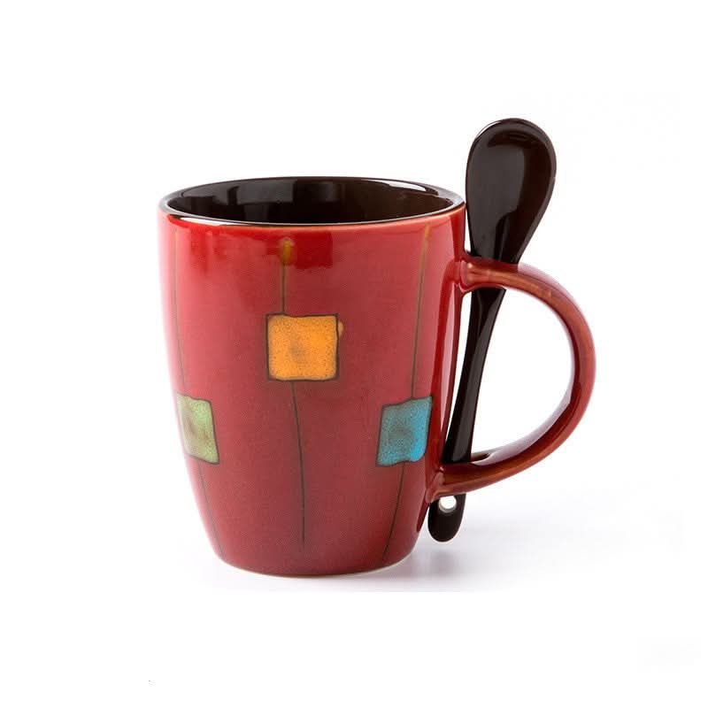 Patterned Coffee, Tea or Milk Cup With Lid Spoon