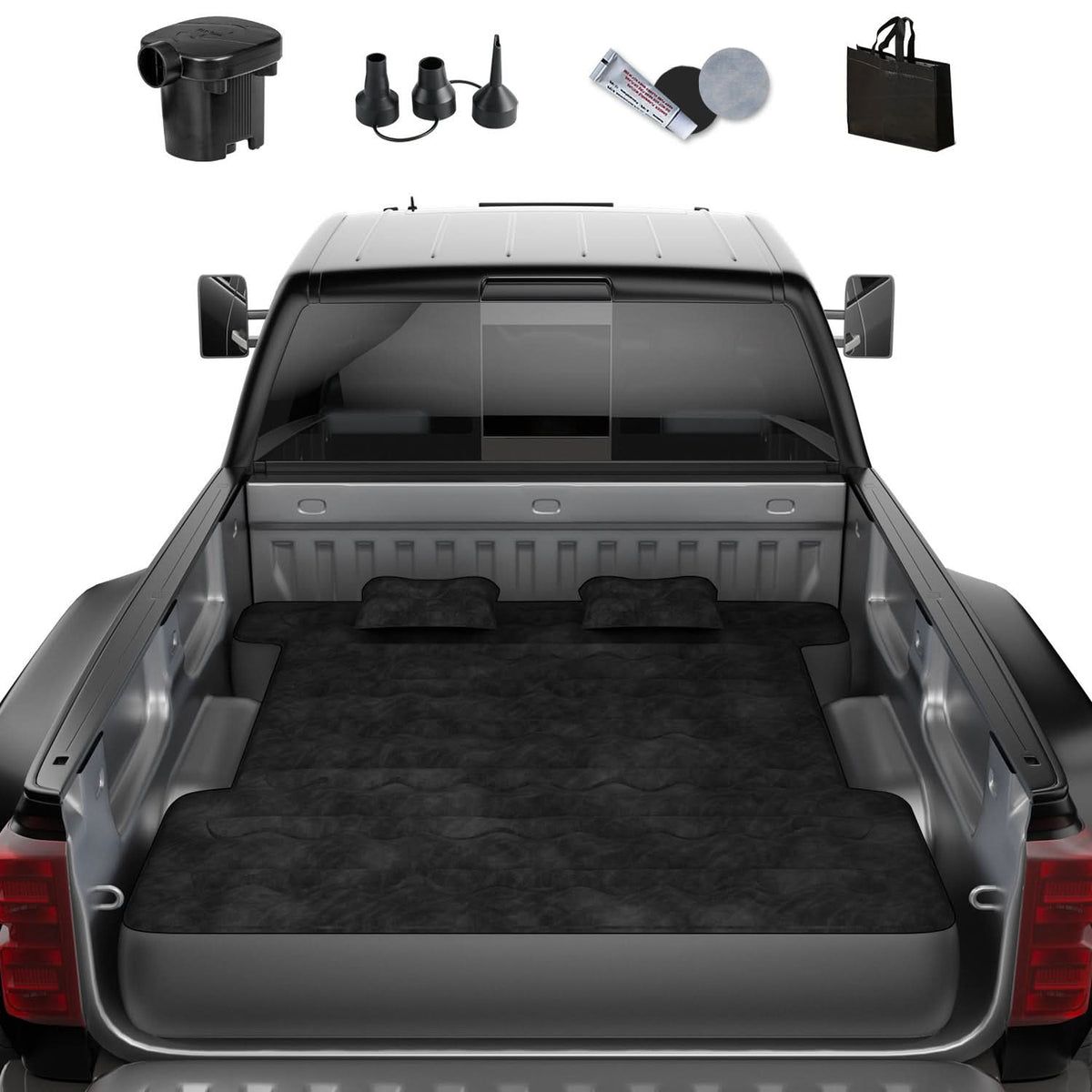 Matelas gonflable pour benne de pick-up (5,5 à 5,8 pieds) - Idéal pour le camping et les voyages en extérieur. Gonflage rapide et sac de transport inclus.