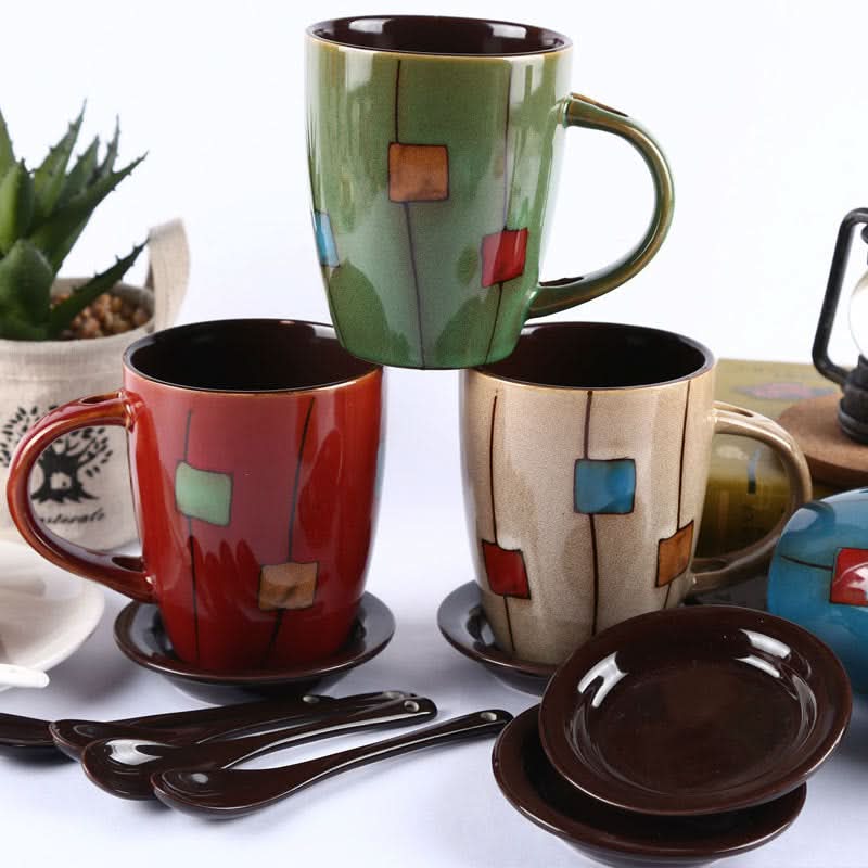 Patterned Coffee, Tea or Milk Cup With Lid Spoon