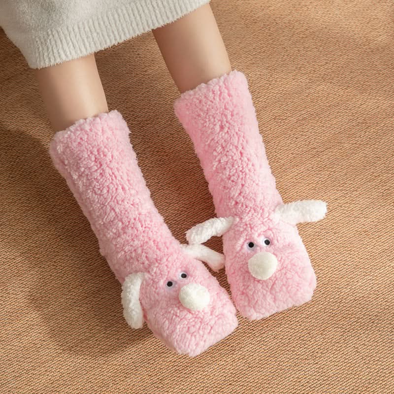 Niedliche Cartoon-Hundesocken, warme, rutschfeste Plüschsocken für den Winter, für Damen