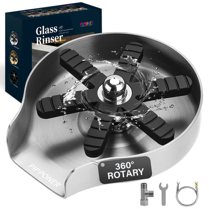 PIPPONER Glasspüler für Küchenspülen, verbesserte 360°-Drehung mit Hochdruckdüse, 5-Zoll-Edelstahl-Becherspüler, Becherspüler-Aufsatz für den privaten und gewerblichen Gebrauch