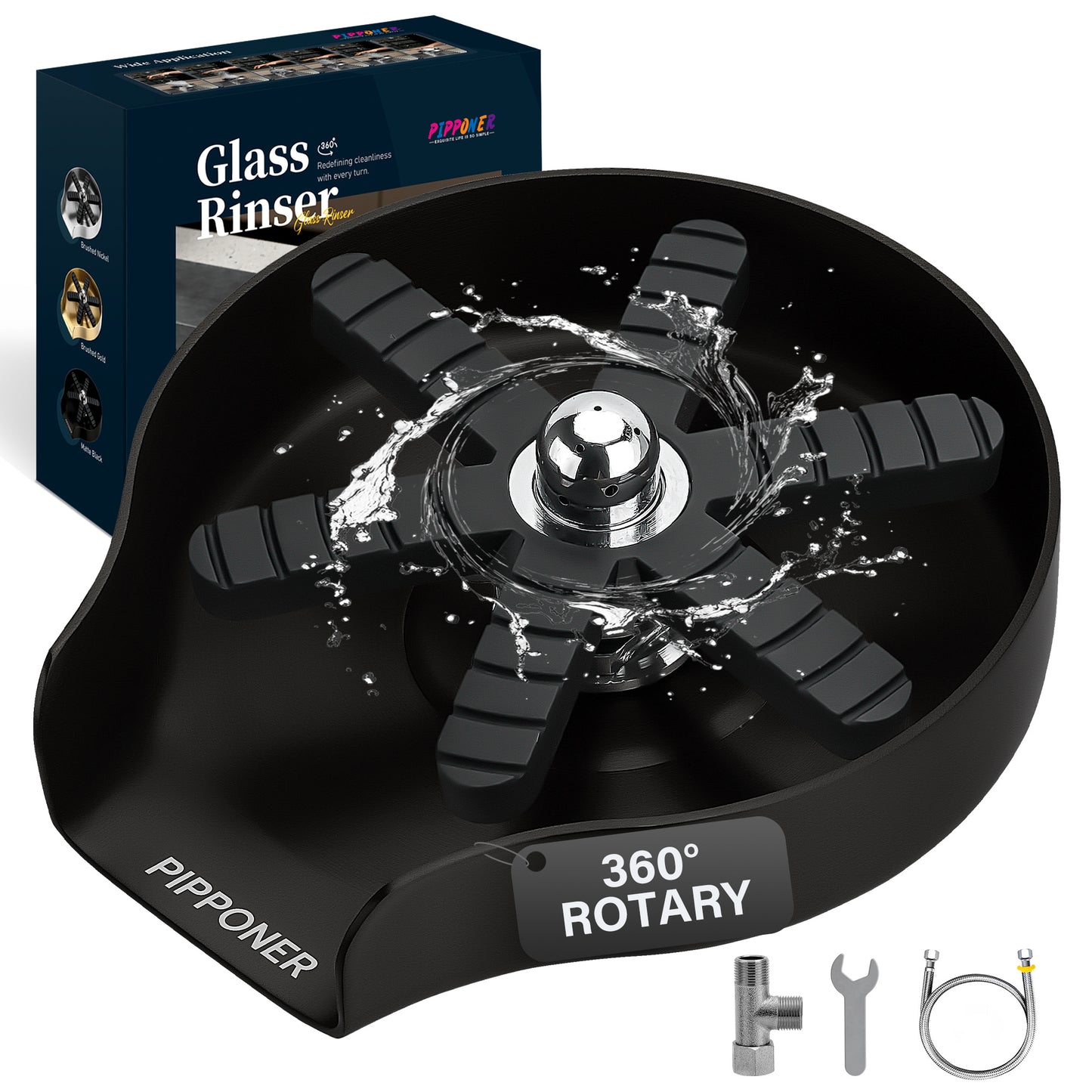 PIPPONER Glasspüler für Küchenspülen, verbesserte 360°-Drehung mit Hochdruckdüse, 5-Zoll-Edelstahl-Becherspüler, Becherspüler-Aufsatz für den privaten und gewerblichen Gebrauch
