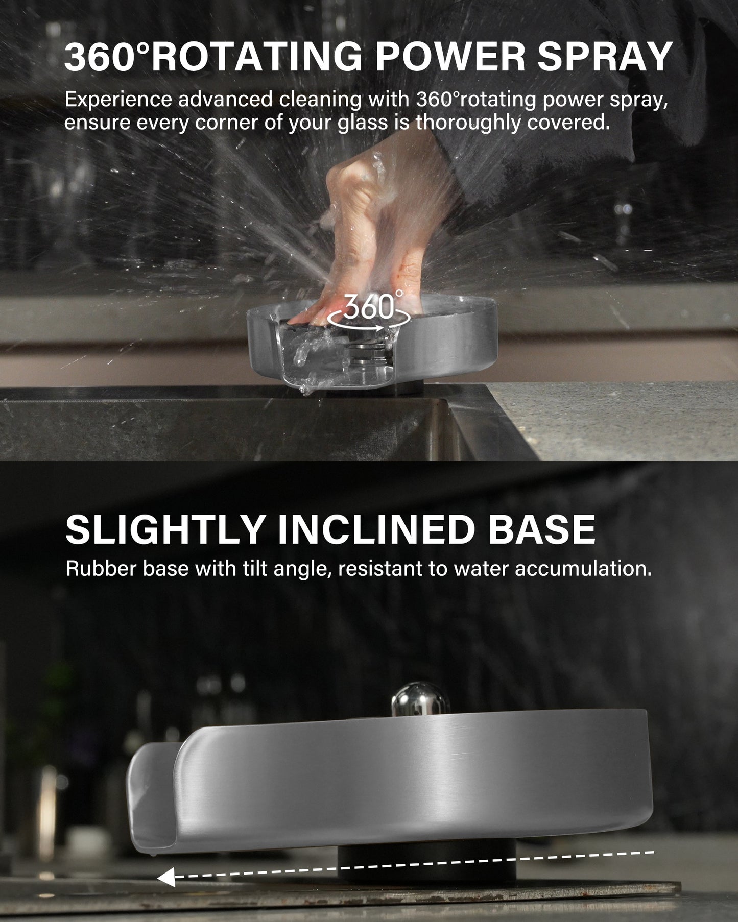 PIPPONER Glasspüler für Küchenspülen, verbesserte 360°-Drehung mit Hochdruckdüse, 5-Zoll-Edelstahl-Becherspüler, Becherspüler-Aufsatz für den privaten und gewerblichen Gebrauch