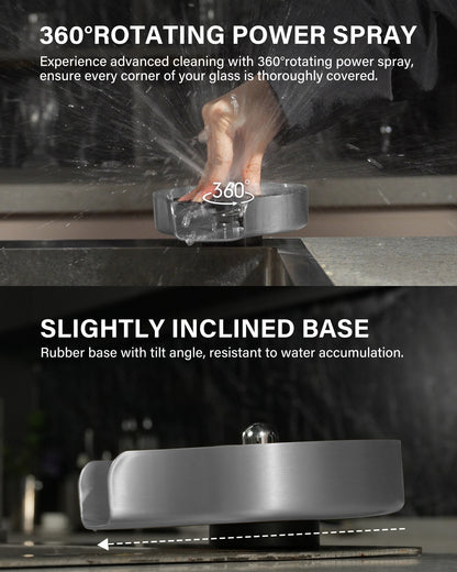 PIPPONER Glasspüler für Küchenspülen, verbesserte 360°-Drehung mit Hochdruckdüse, 5-Zoll-Edelstahl-Becherspüler, Becherspüler-Aufsatz für den privaten und gewerblichen Gebrauch