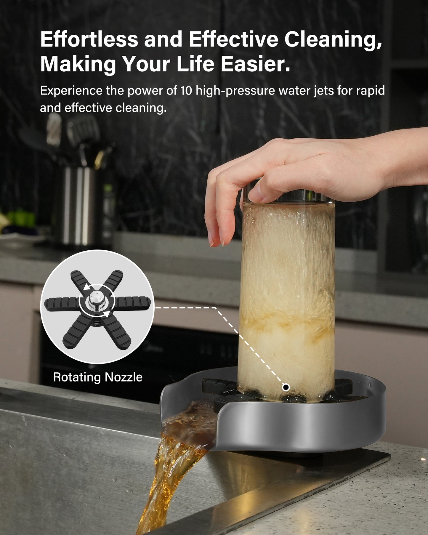 PIPPONER Glasspüler für Küchenspülen, verbesserte 360°-Drehung mit Hochdruckdüse, 5-Zoll-Edelstahl-Becherspüler, Becherspüler-Aufsatz für den privaten und gewerblichen Gebrauch