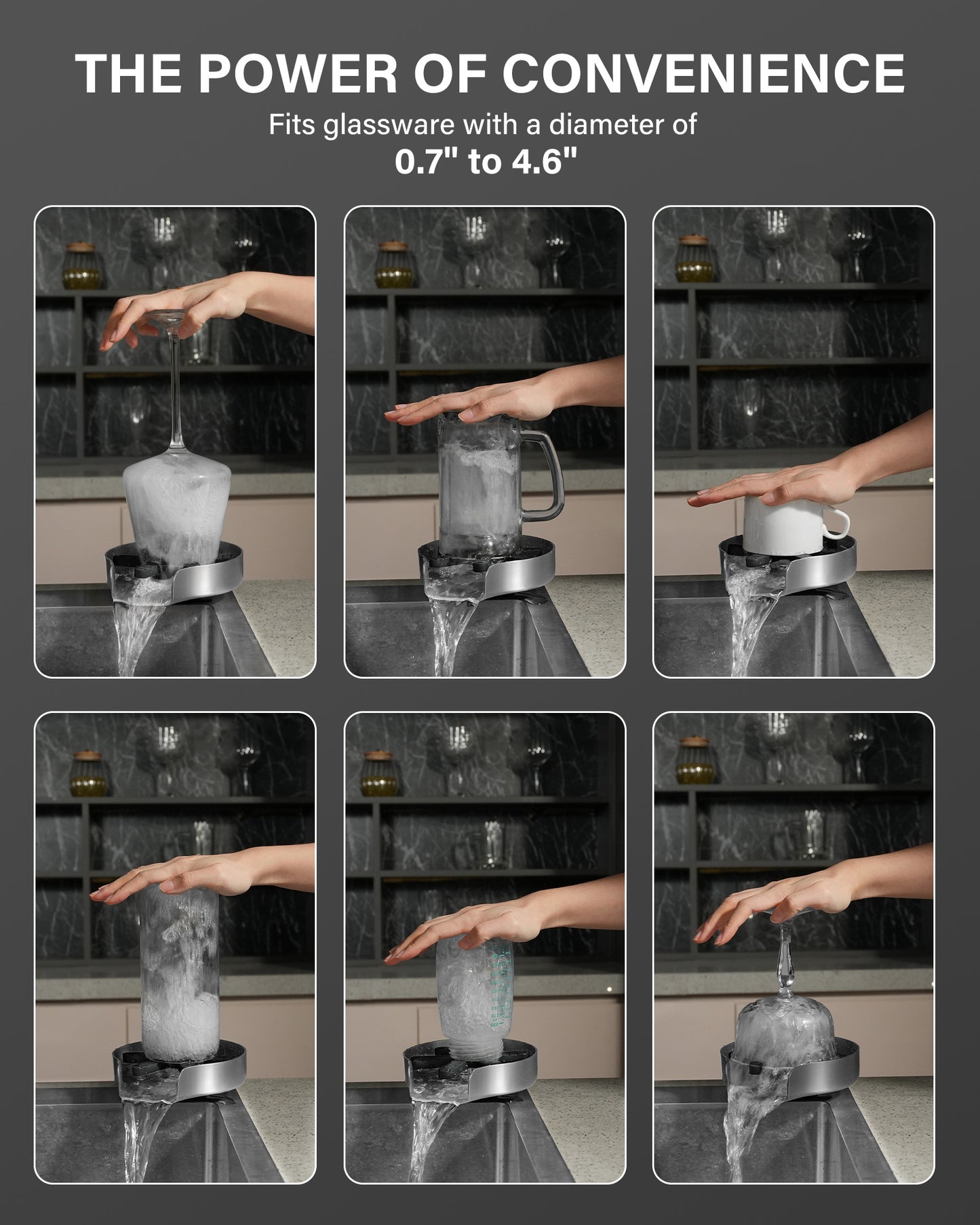 PIPPONER Glasspüler für Küchenspülen, verbesserte 360°-Drehung mit Hochdruckdüse, 5-Zoll-Edelstahl-Becherspüler, Becherspüler-Aufsatz für den privaten und gewerblichen Gebrauch