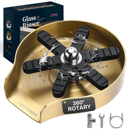 PIPPONER Glasspüler für Küchenspülen, verbesserte 360°-Drehung mit Hochdruckdüse, 5-Zoll-Edelstahl-Becherspüler, Becherspüler-Aufsatz für den privaten und gewerblichen Gebrauch