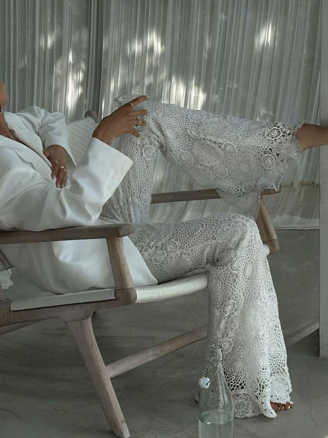 Lässige, transparente Hose im französischen Stil mit Spitze im Urlaubsstil