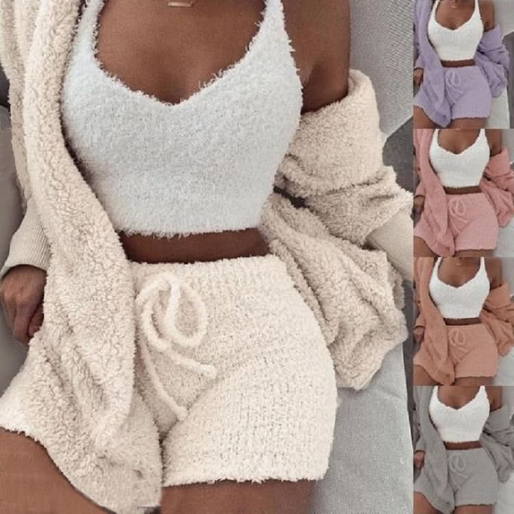 Women's Long Sleeve Crop Top and Shorts Pajama Set, 3pcs