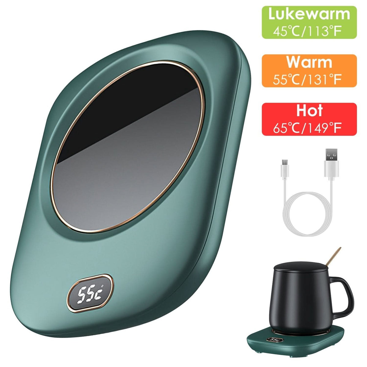 3 couleurs au choix -- Chauffe-tasse électrique de bureau avec arrêt automatique, compatible USB, pour thé, lait et autres boissons. 3 réglages de température.