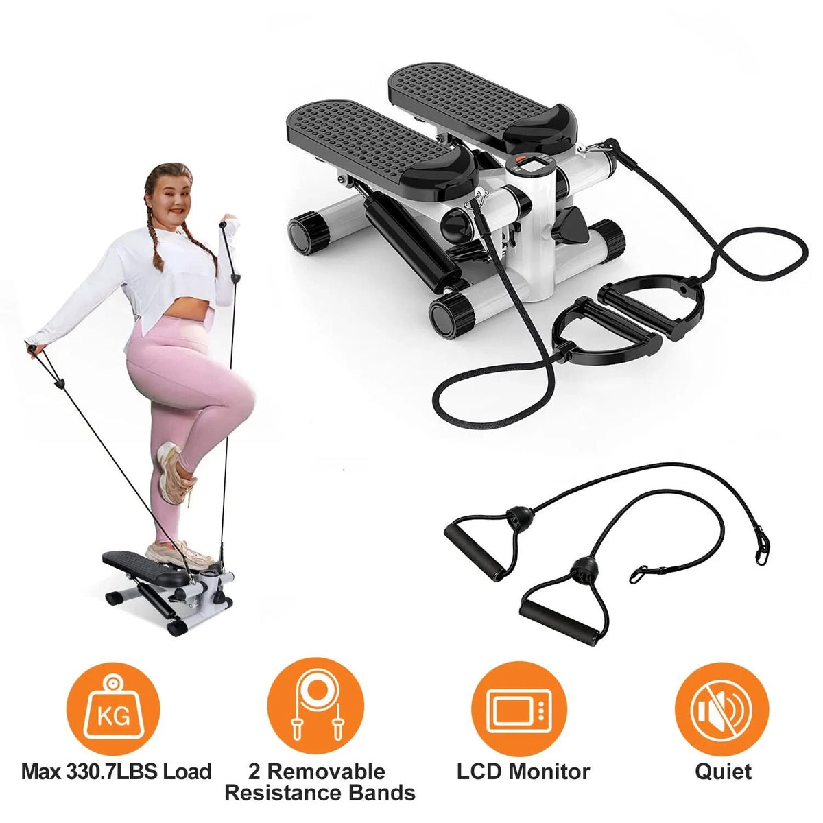 Mini Fitness Stepper with Resistance Bands and LCD Monitor