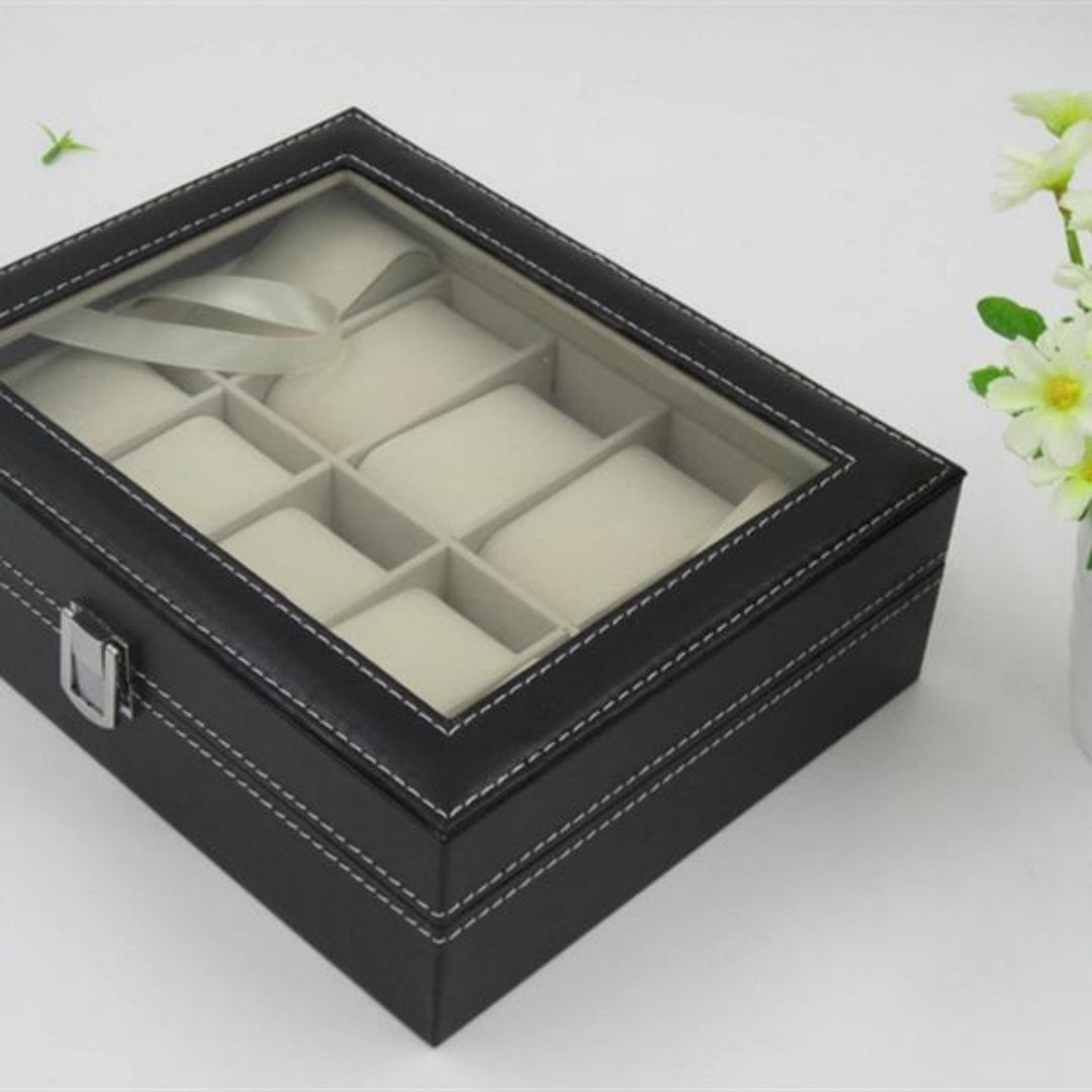 10-Slot Watch Box, PU Leather (Black)