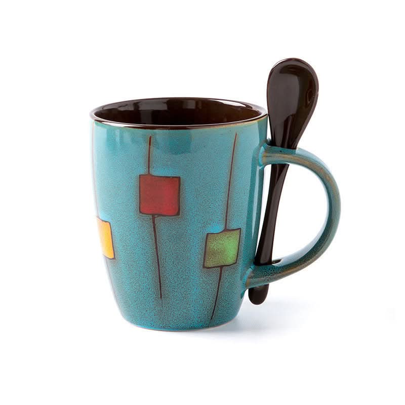 Patterned Coffee, Tea or Milk Cup With Lid Spoon