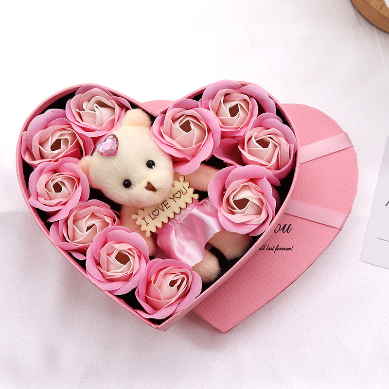 Soap Flower Heart-Shaped Rose Gift Box
