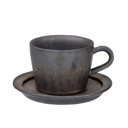 Handmade clay Japanese coffee cup with matching plate