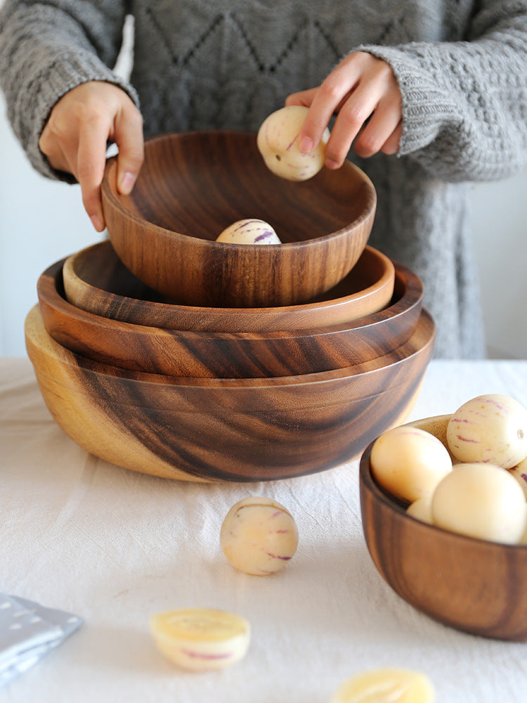 Wooden bowl set stacked sizes