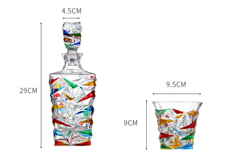 Pink Glacier Decanter and Cups size chart