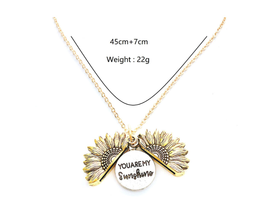 Sunflower pendant necklace, front view