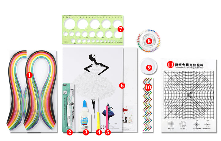 DIY paper quilling craft kit contents, medium set