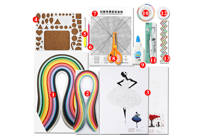 DIY paper quilling craft kit contents, large set
