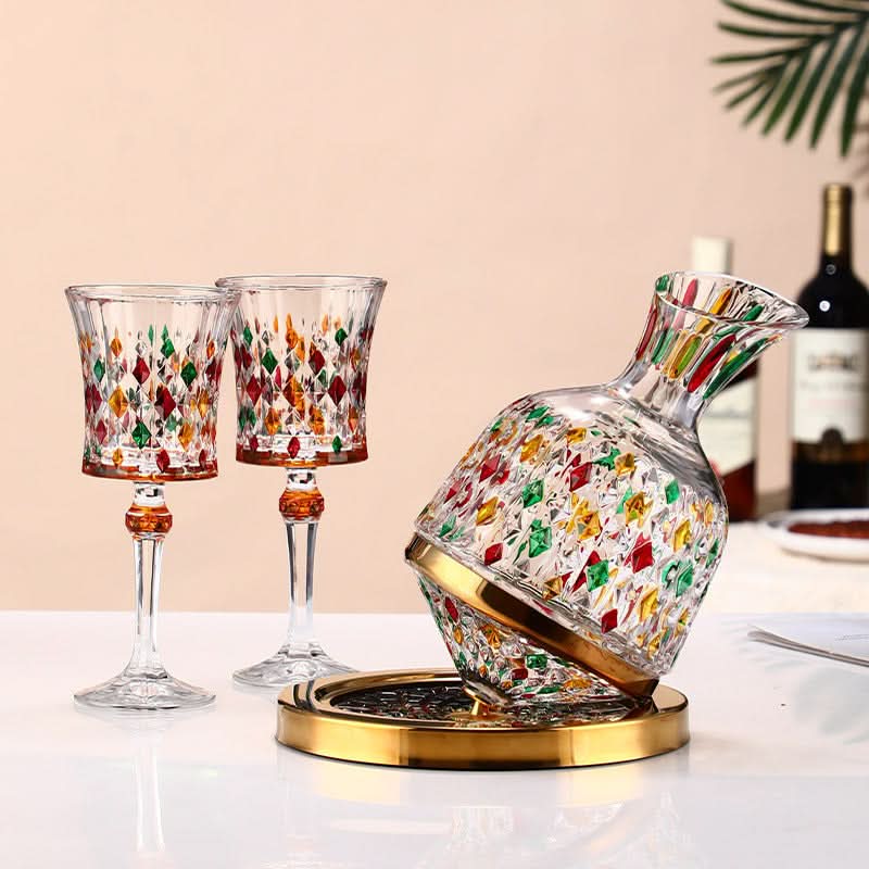 Rotating Gyro Wine Decanter Set with Gold Accents