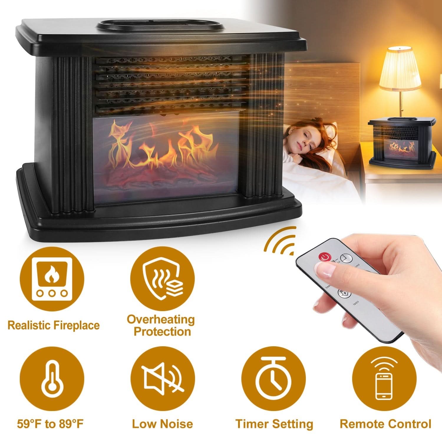 Electric Fireplace Heater 800W with Digital Thermostat