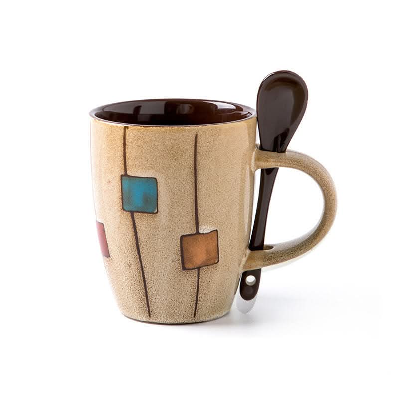 Patterned Coffee, Tea or Milk Cup With Lid Spoon
