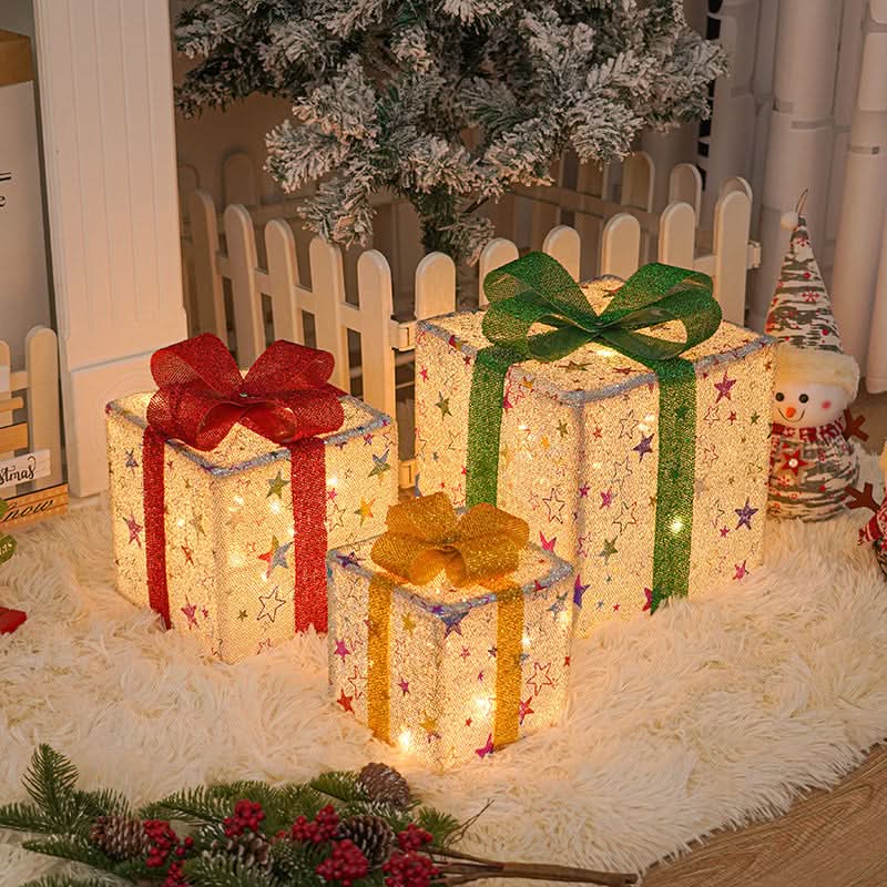 Lighted Christmas Gift Box Decoration with Bow