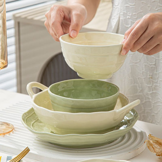 Household Solid Color Versatile Ceramic Tableware And Dishes Set