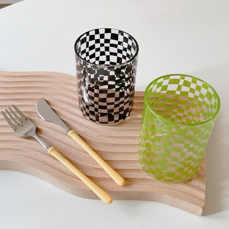 Nordic Plaid Glass Water Cup
