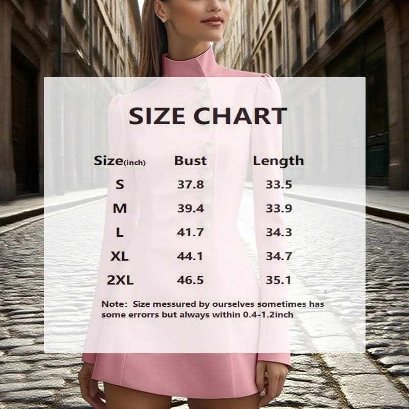 Women's Solid Color Stand Collar Single-Breasted Blazer Dress