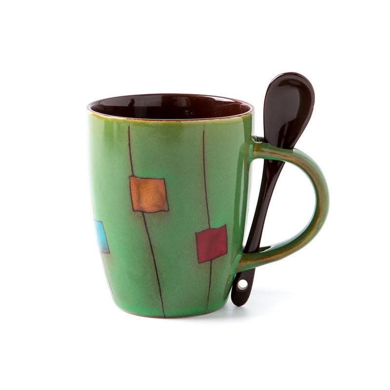 Patterned Coffee, Tea or Milk Cup With Lid Spoon