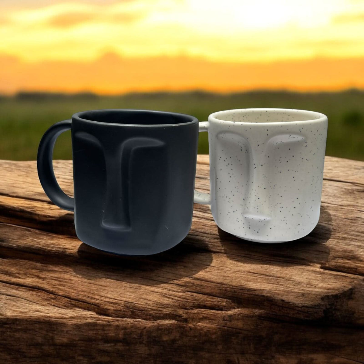 12 oz Face Ceramic Mug Set of 2, Pink and Blue