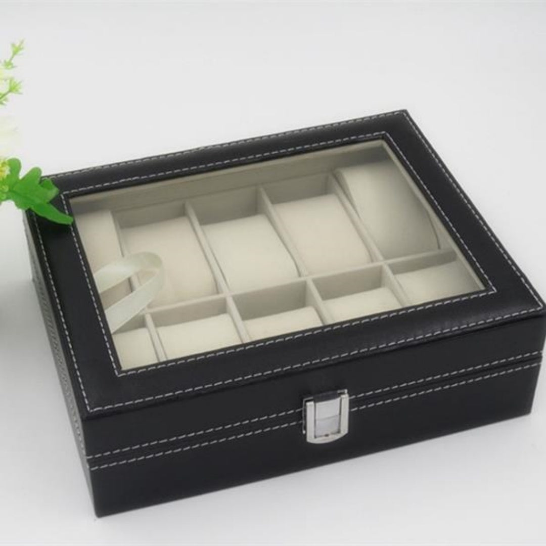 10-Slot Watch Box, PU Leather (Black)