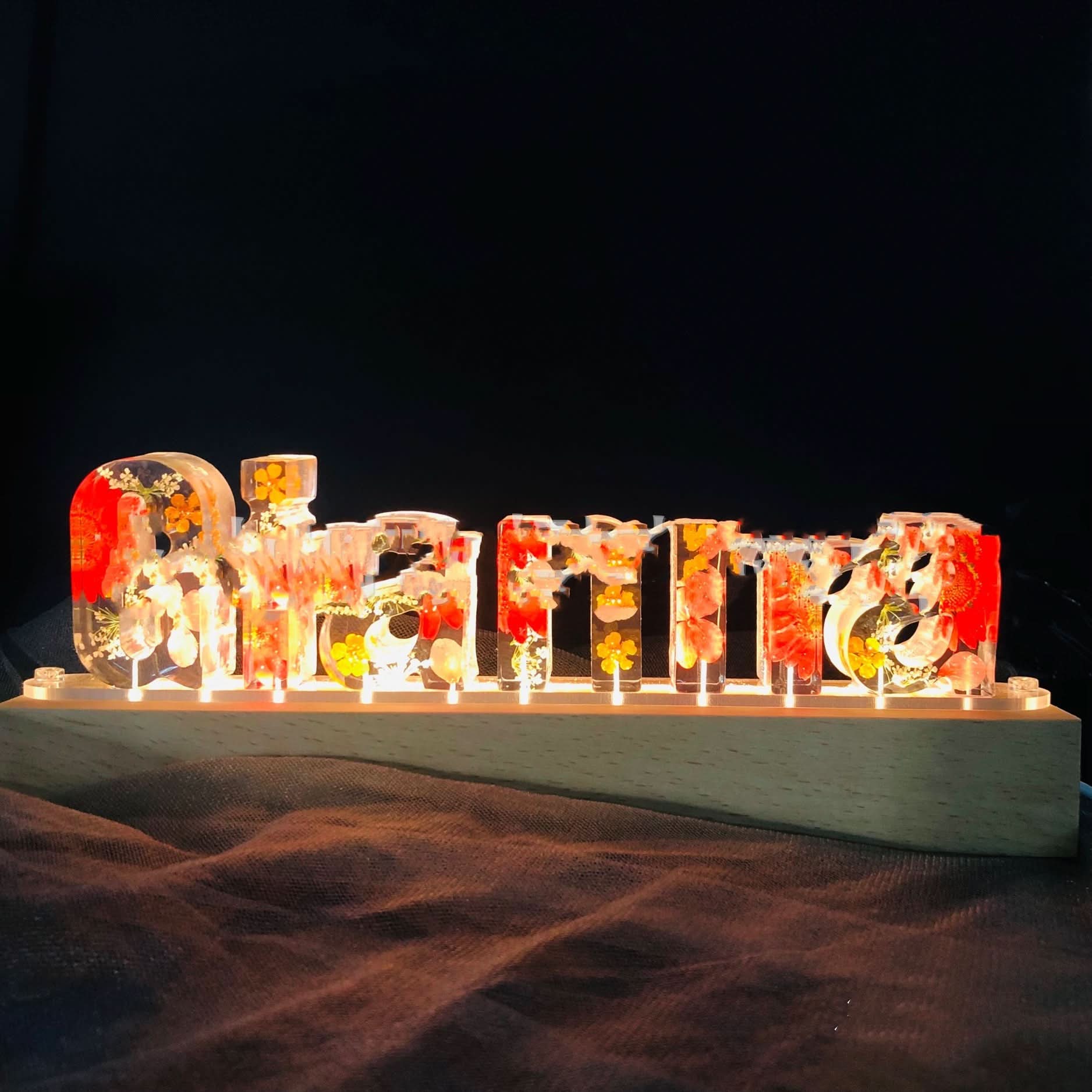 Real Flower Epoxy Uppercase And Lowercase Letters USB Night Light