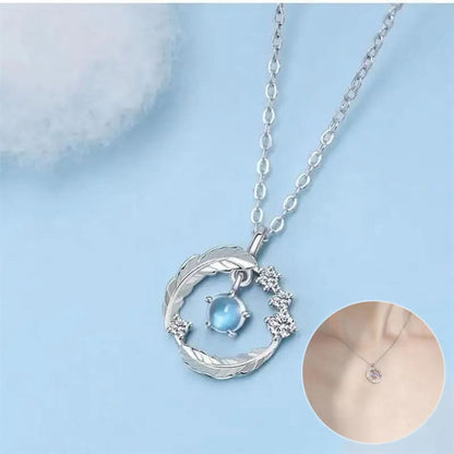 Feather Shaped Silver Plated Necklace with Pendant