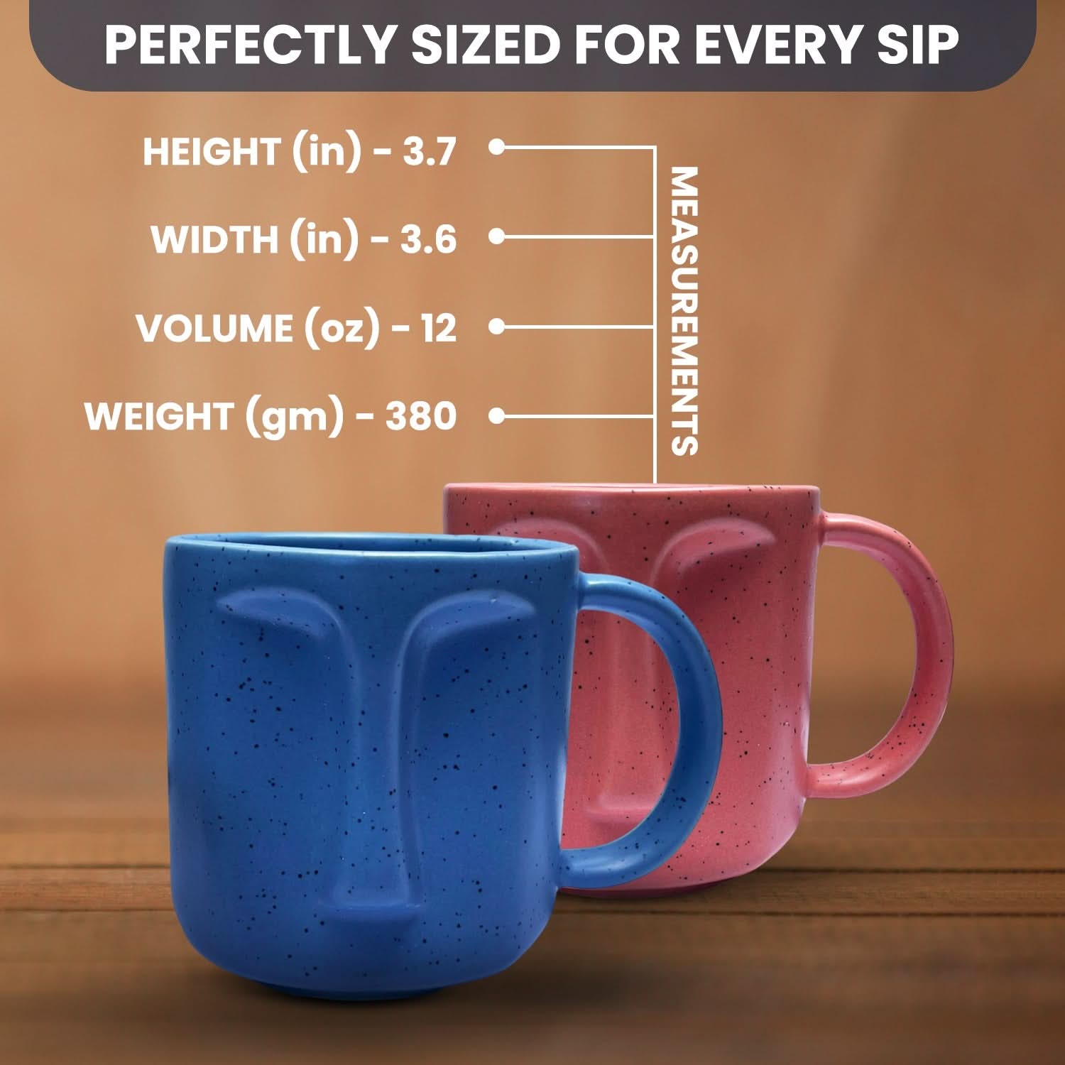 12 oz Face Ceramic Mug Set of 2, Pink and Blue