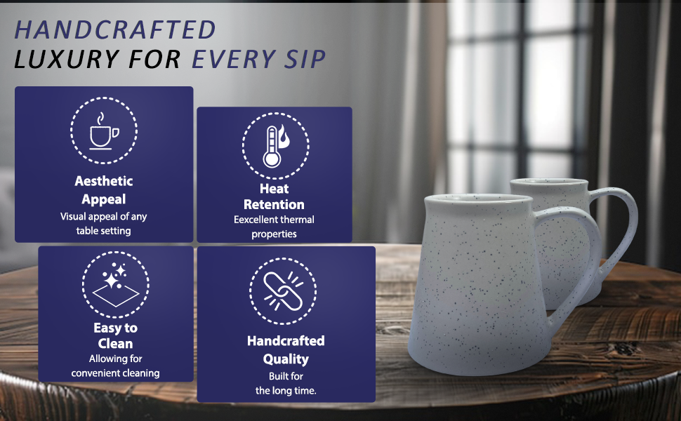 Mug à café artisanal en céramique de 35 cl (12 oz) avec élégant motif volcan - Compatible lave-vaisselle, design moderne, idéal pour le café, le thé et les boissons chaudes et froides, coffret cadeau de 4, blanc