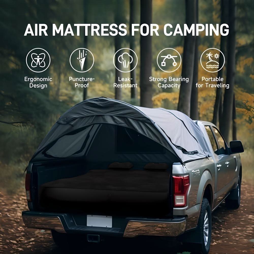 Matelas gonflable pour benne de pick-up (5,5 à 5,8 pieds) - Idéal pour le camping et les voyages en extérieur. Gonflage rapide et sac de transport inclus.