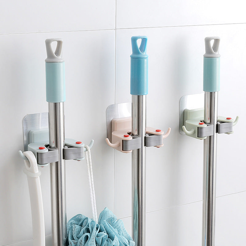 Nail-Free Adhesive Mop & Broom Holder, Wall-Mounted