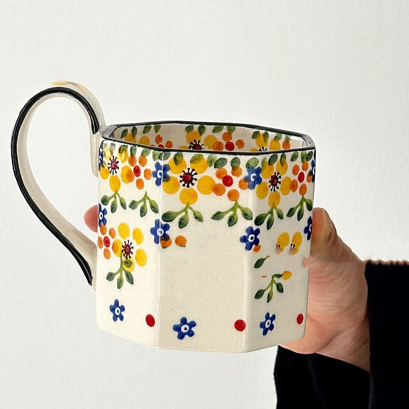 Vintage Yellow Flower Ceramic Mug