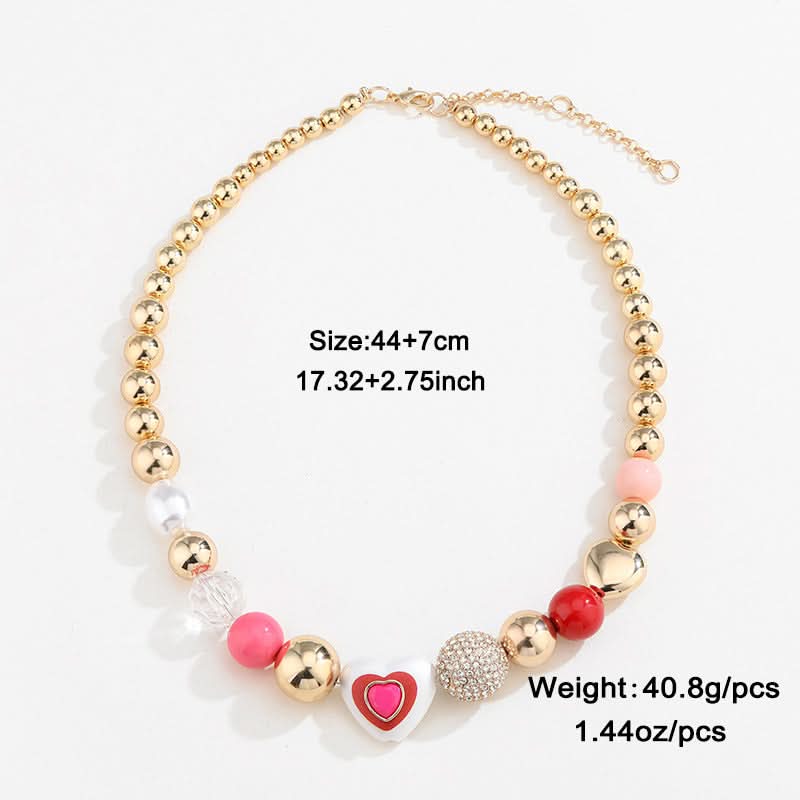 Heart & Peach Faux Pearl-Style Charm Bracelet Set, Adjustable
