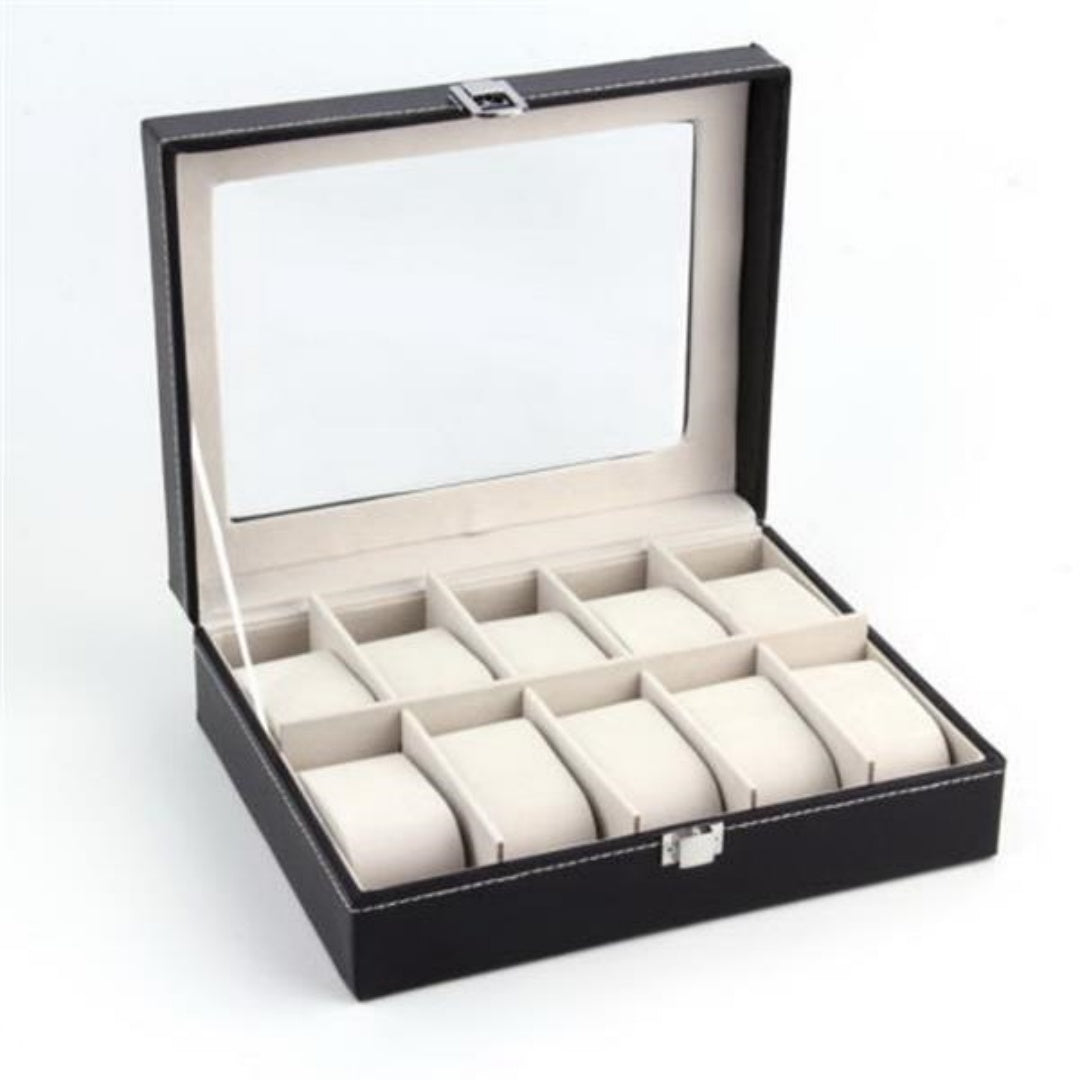 10-Slot Watch Box, PU Leather (Black)