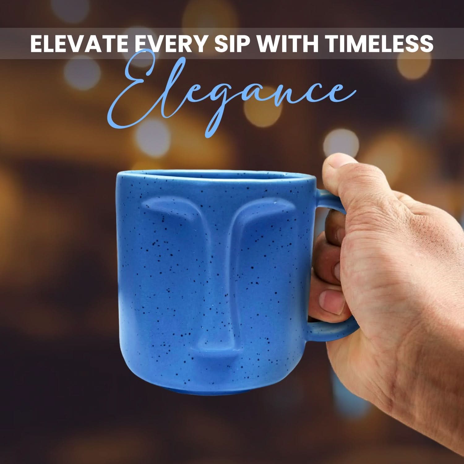 12 oz Face Ceramic Mug Set of 2, Pink and Blue