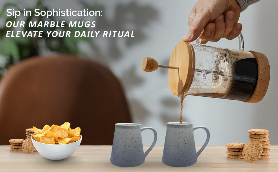 Mug à café artisanal en céramique de 35 cl (12 oz) avec élégant motif volcan - Compatible lave-vaisselle, design moderne, idéal pour le café, le thé et les boissons chaudes et froides, coffret cadeau de 4, blanc