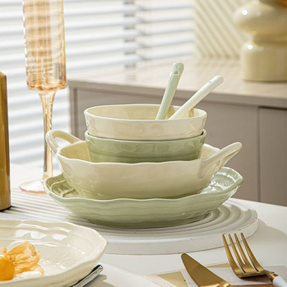 Household Solid Color Versatile Ceramic Tableware And Dishes Set