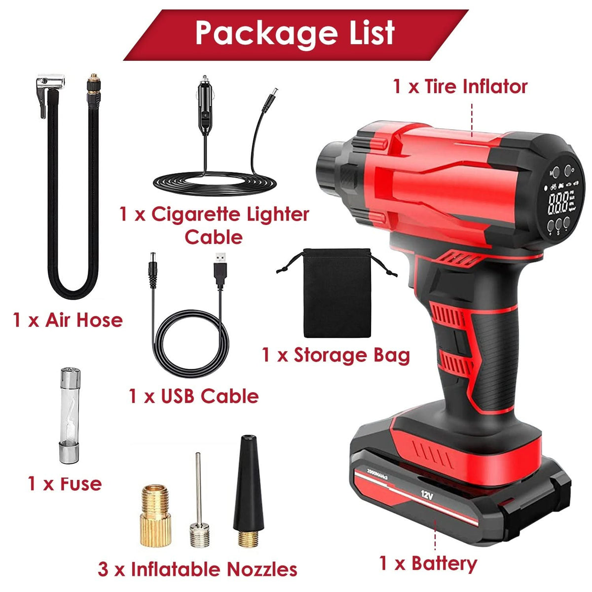 Cordless Car Tire Inflator, 150PSI Portable Air Compressor