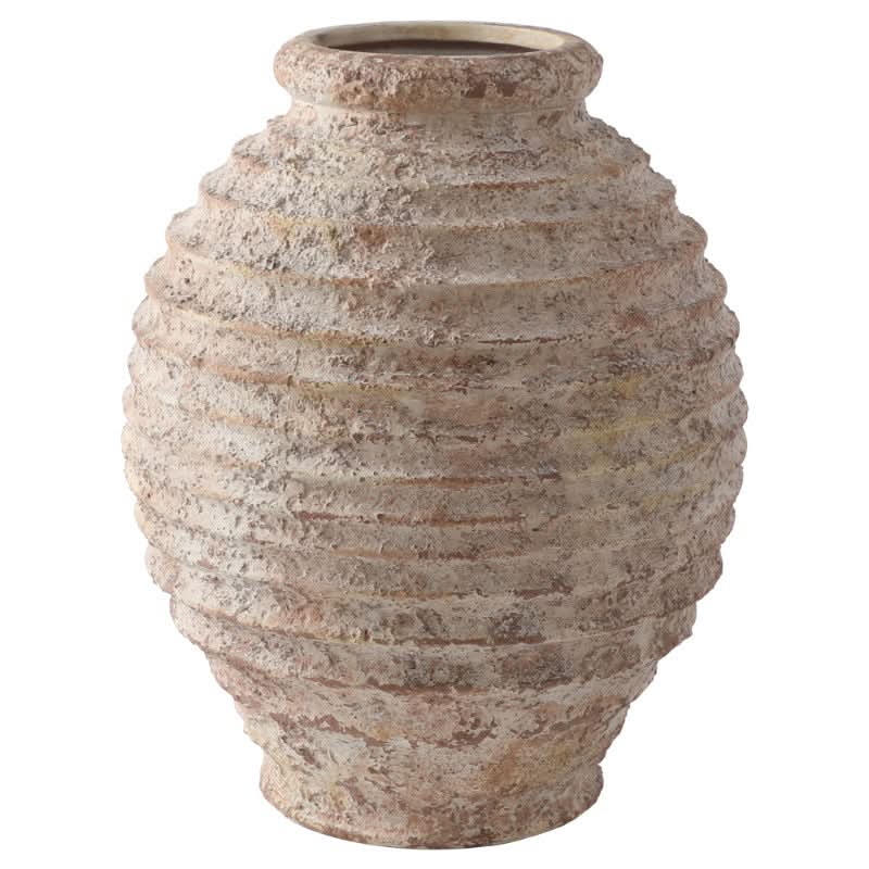 Vase ancien en grès peint à la main avec motif circulaire